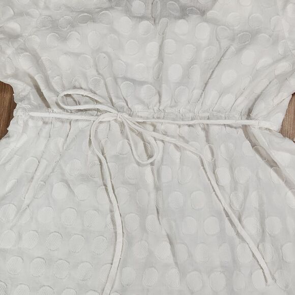 🐞Blue Sketch White Polka Dot Print Top Large - Picture 10 of 16